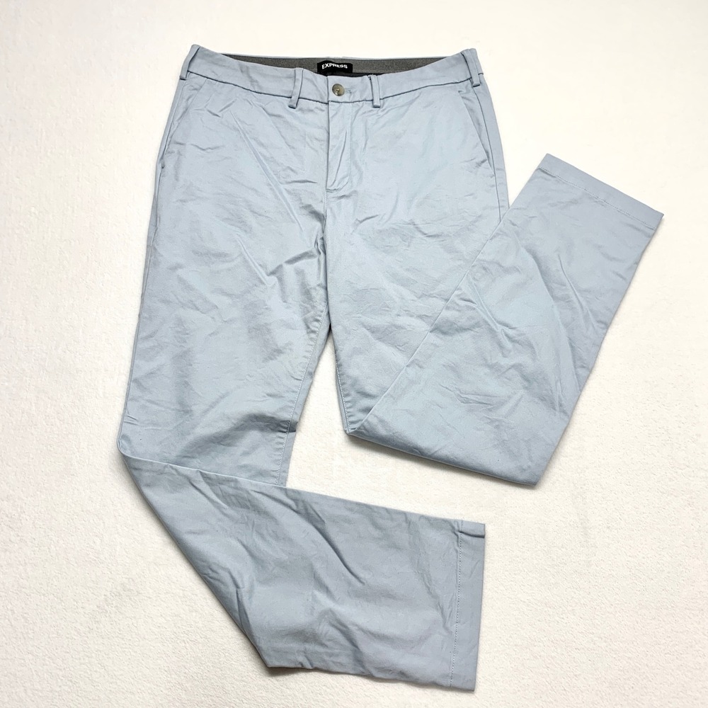 Express Slim Chino Pants Mens‎ 32x32 Light Blue Casual Stretch Cotton Blend 32